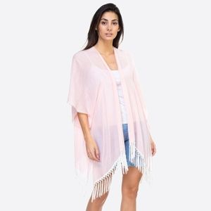 Pink Kimono With Lace and Fringe Detailing